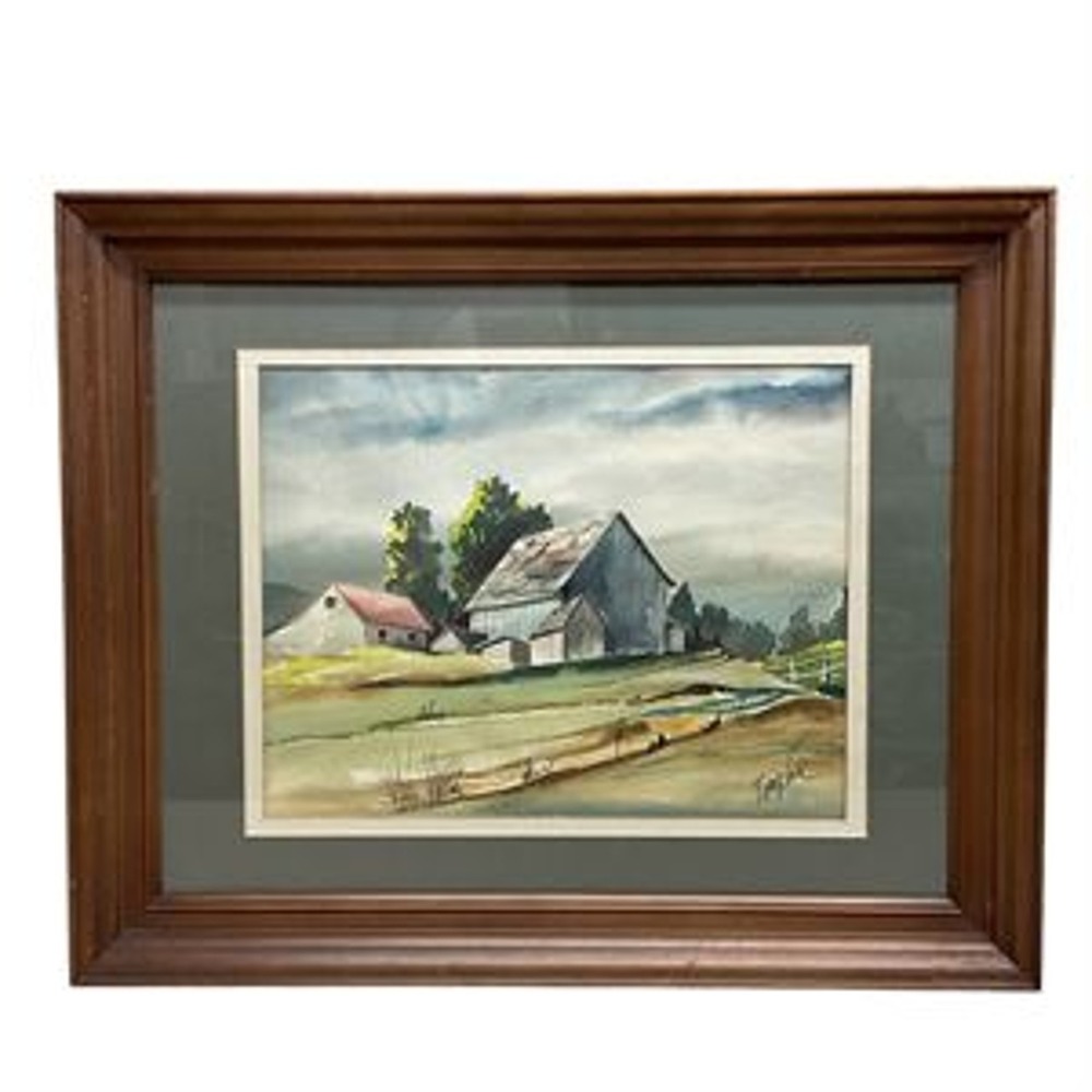 Harold Laynor (1922-1991) Signed Original Barn Landscape Watercolor Painting